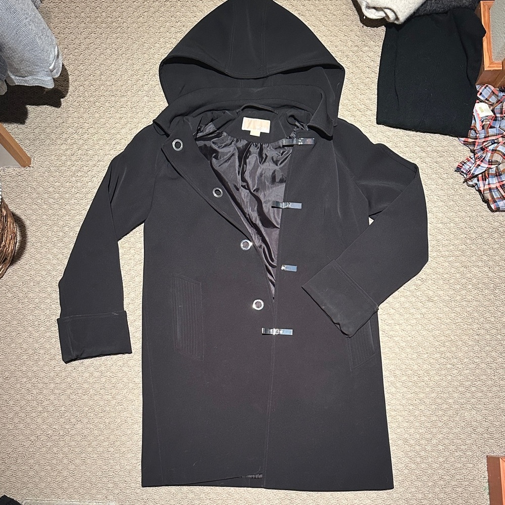 Michael Kors Black Hooded Rain Coat